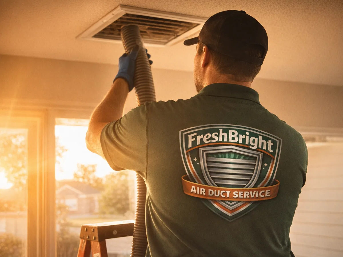 air duct cleaning technician on the job in Houston, TX